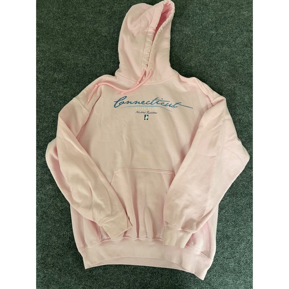 Gildan Heavy Blend Connecticut Nautical Pink Hoodie Sweatshirt Large